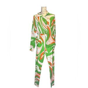 MI558 Los Angeles two piece leggings & long sleeve sheer button front size M
